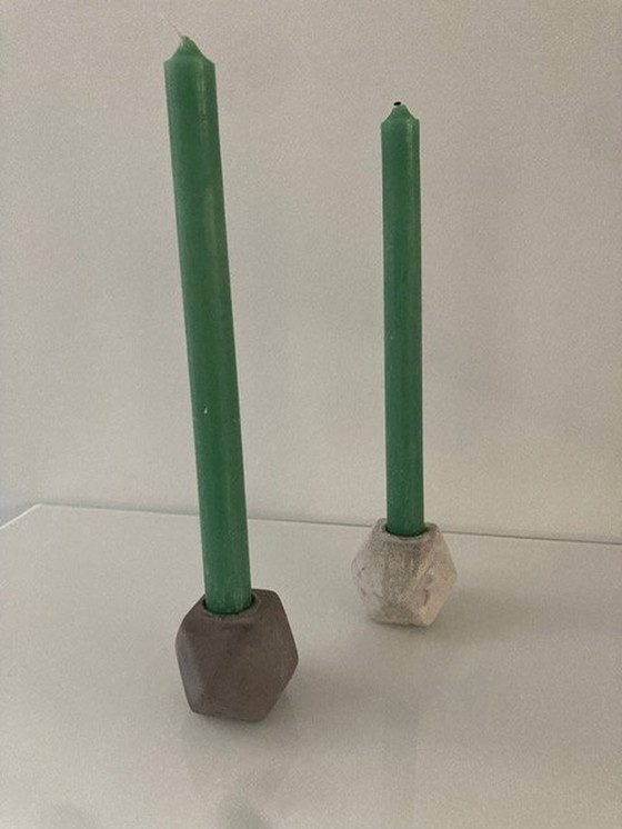 Image 1 of 2 Sturdy Candle Holders Hexagon Concrete "Concrete & Copper"