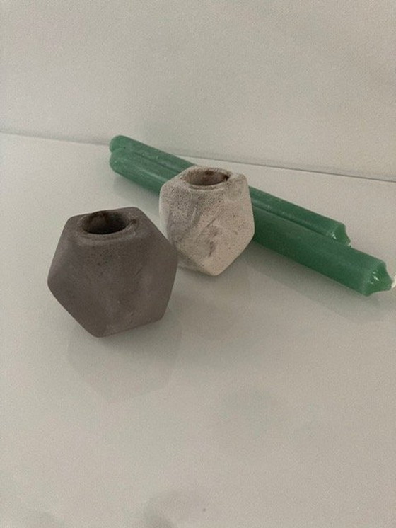 Image 1 of 2 Sturdy Candle Holders Hexagon Concrete "Concrete & Copper"