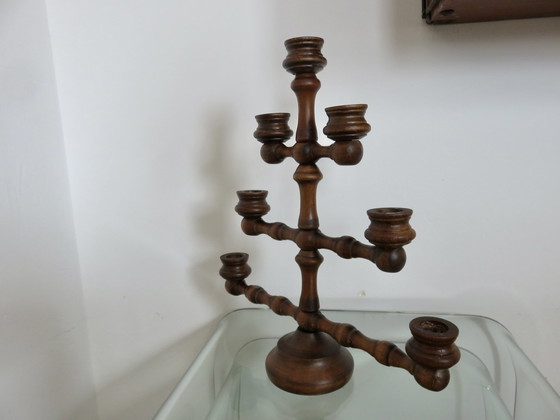 Image 1 of Candelabro grande de 7 velas, madera torneada, década de 1930-1940