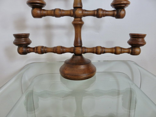 Large 7-Candle Candlestick, Turned Wood, 30s 40s