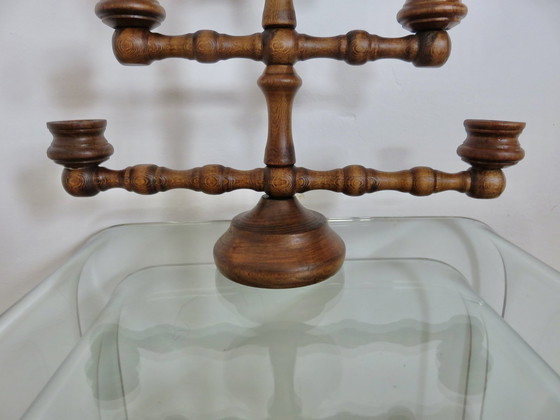 Image 1 of Candelabro grande de 7 velas, madera torneada, década de 1930-1940