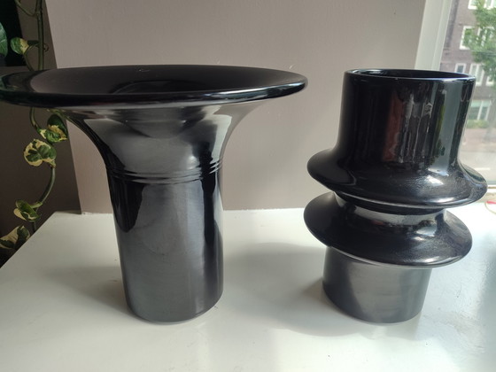 Image 1 of 2x Sigart black vases 1970s