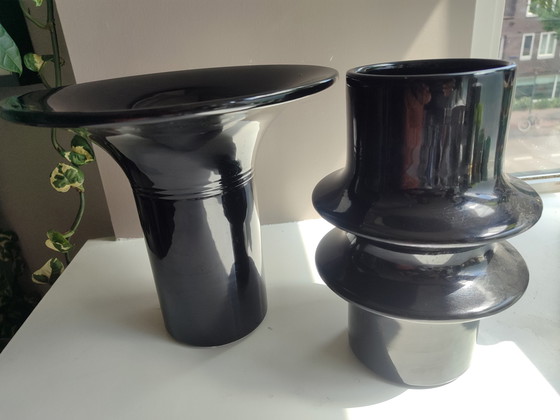 Image 1 of 2x Sigart black vases 1970s