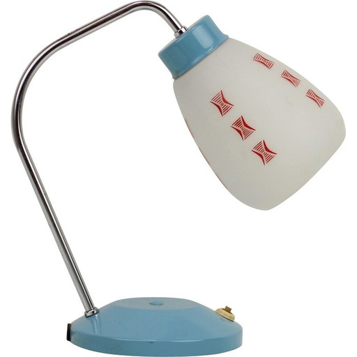 Vintage glass and metal table lamp for Lidokov, Czechoslovakia 1960