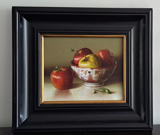 Still life with apples in Chinese bowl, Rob ritchie