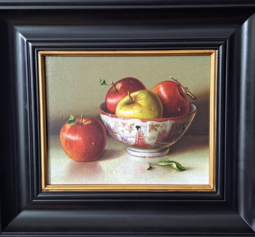 Still life with apples in Chinese bowl, Rob ritchie