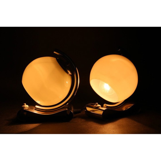 Image 1 of Coppia di lampade da tavolo Art Déco vintage in acciaio cromato, Cecoslovacchia 1930