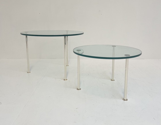 Image 1 of Set of Glass Side Tables (2) Hollywood Style, 1970'S