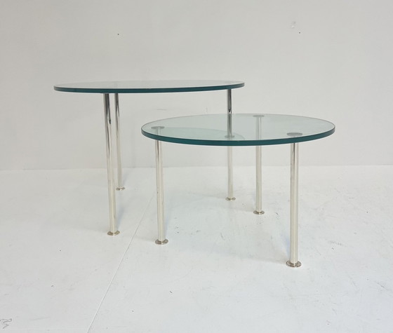 Image 1 of Set of Glass Side Tables (2) Hollywood Style, 1970'S