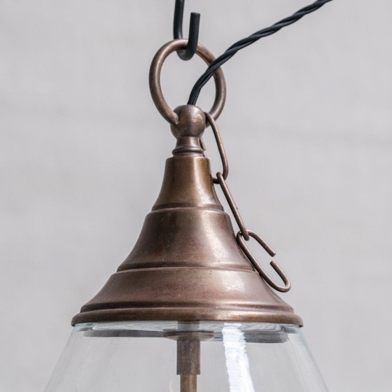Image 1 of Vintage bulb-shaped pendant lamp in transparent glass and patinated brass, France 1950