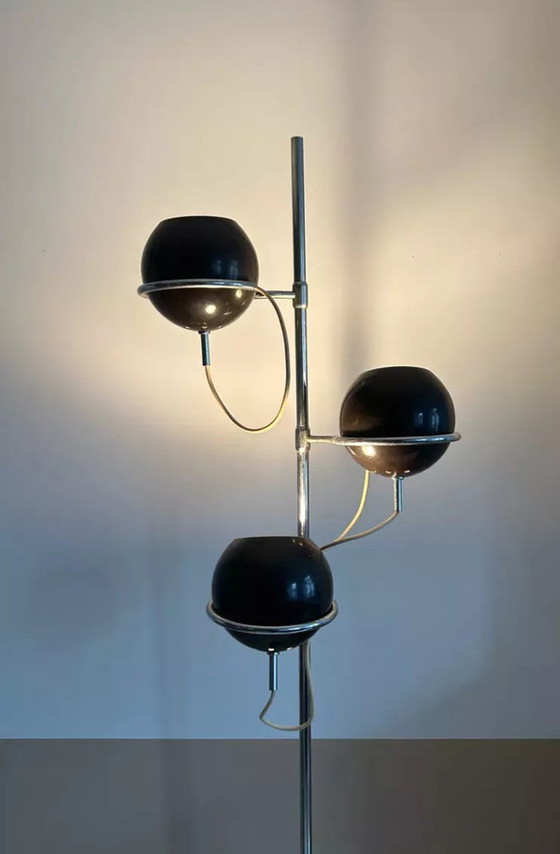 Image 1 of Monix Vintage Floor Lamp, Chrome And Brown Lacquered Metal