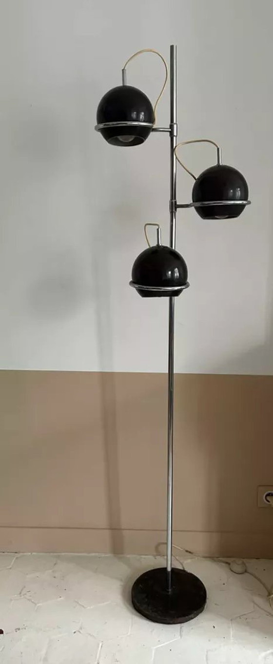 Image 1 of Monix Vintage Floor Lamp, Chrome And Brown Lacquered Metal