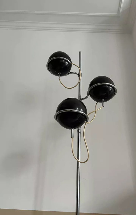 Image 1 of Monix Vintage Floor Lamp, Chrome And Brown Lacquered Metal