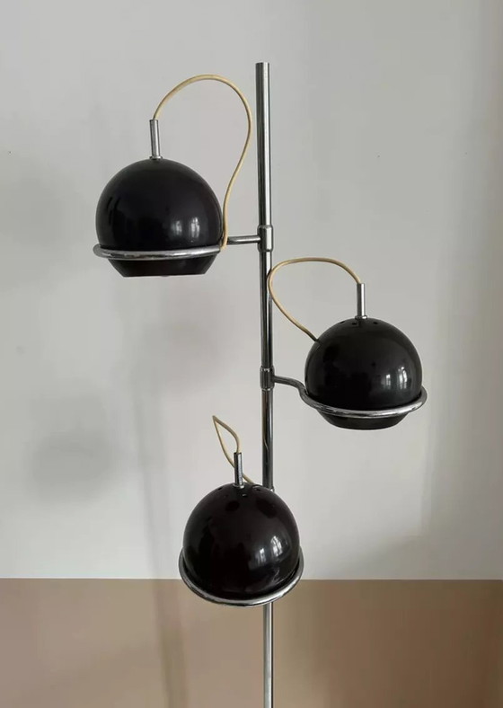 Image 1 of Monix Vintage Floor Lamp, Chrome And Brown Lacquered Metal