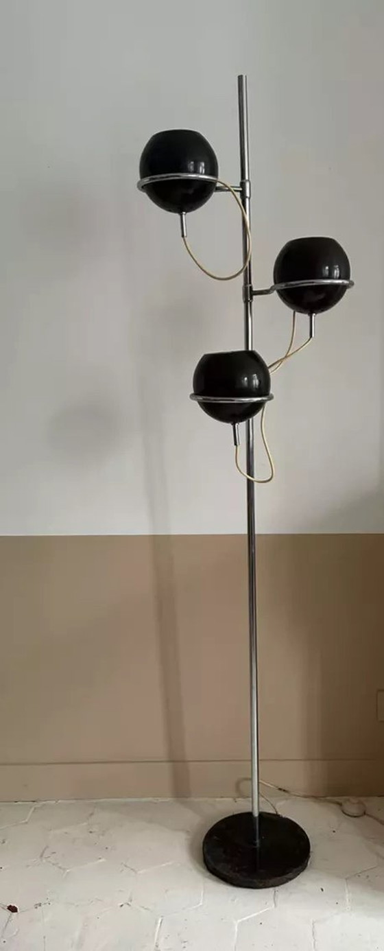Image 1 of Monix Vintage Floor Lamp, Chrome And Brown Lacquered Metal