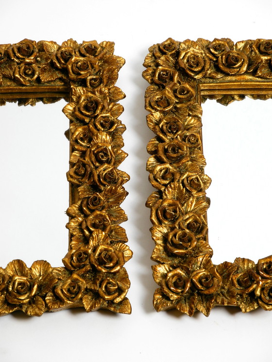 Image 1 of Three Mid Century wall mirrors from Italy with gilded frames decorated with roses