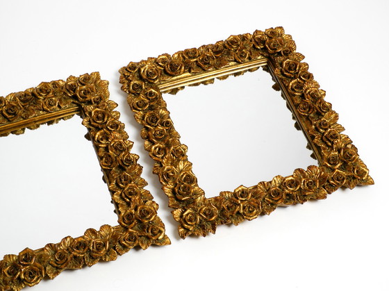 Image 1 of Three Mid Century wall mirrors from Italy with gilded frames decorated with roses