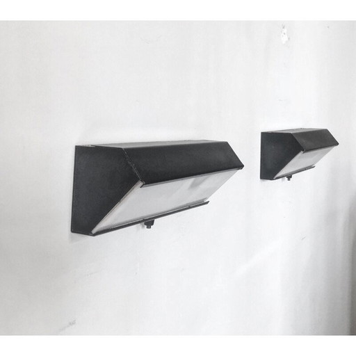 Pair of vintage wall lamp in black lacquered metal by Jacques Biny 1950