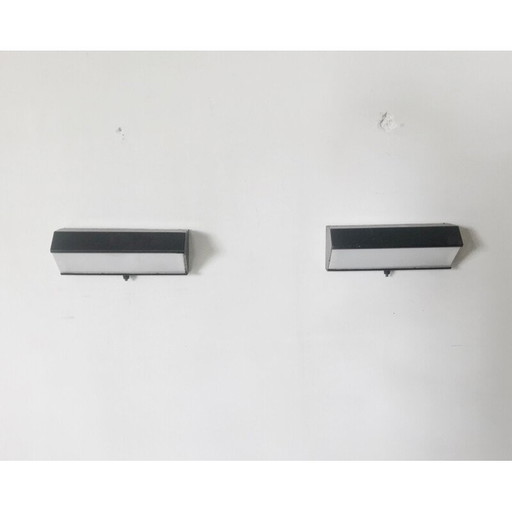 Pair of vintage wall lamp in black lacquered metal by Jacques Biny 1950