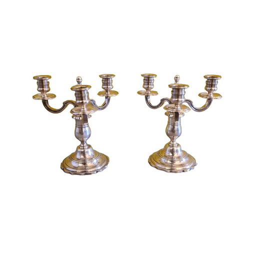 Pair of Silver Plated 3 Light Candlesticks, 2nd Half 20th Century