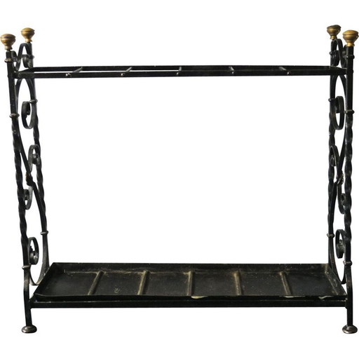 Vintage wrought iron and brass umbrella stand