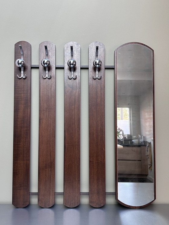 Image 1 of Vintage Wall Coat Rack With Mirror