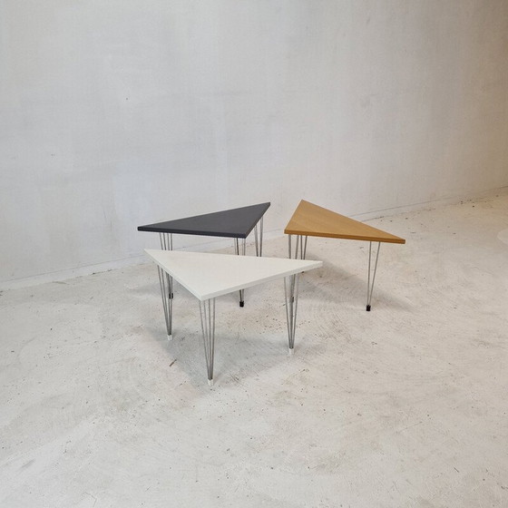 Image 1 of Set of 3 vintage triangular tables in plywood and metal for Pin-Age, Denmark 1980