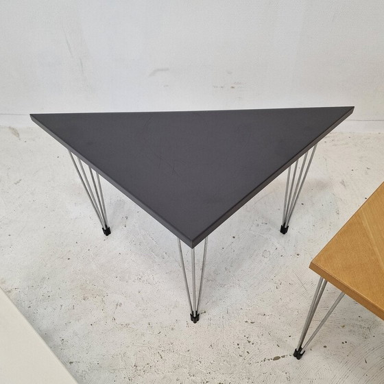 Image 1 of Set of 3 vintage triangular tables in plywood and metal for Pin-Age, Denmark 1980