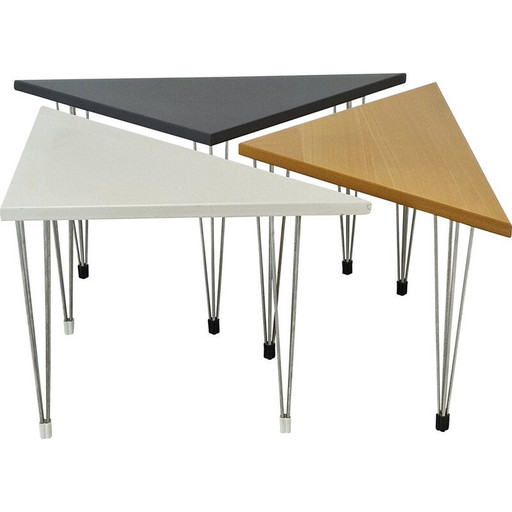 Set of 3 vintage triangular tables in plywood and metal for Pin-Age, Denmark 1980