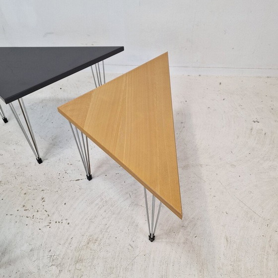 Image 1 of Set of 3 vintage triangular tables in plywood and metal for Pin-Age, Denmark 1980