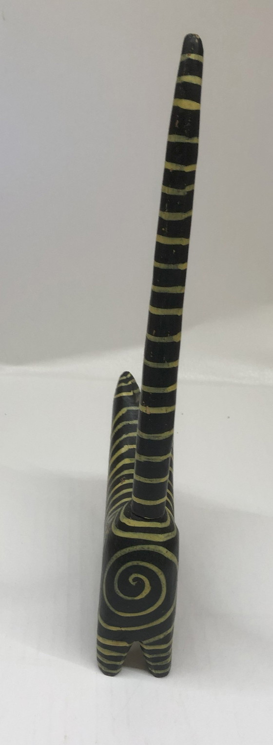 Image 1 of Wooden Cat Painted Black With Yellow Stripes