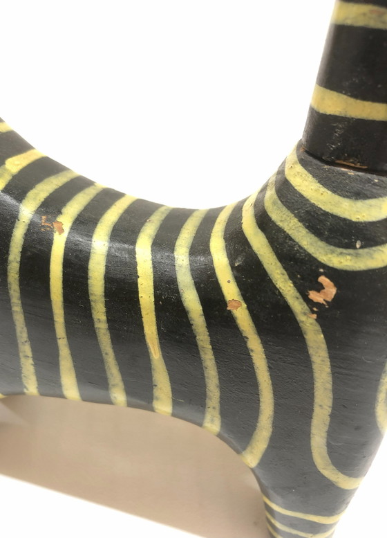 Image 1 of Wooden Cat Painted Black With Yellow Stripes