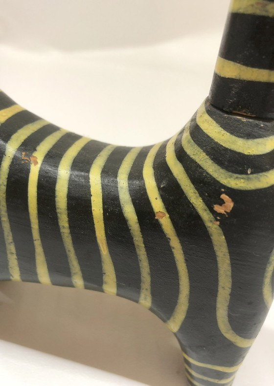 Image 1 of Wooden Cat Painted Black With Yellow Stripes