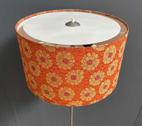 Image 1 of Orange Flowerprint Shade Floor Lamp 1960S