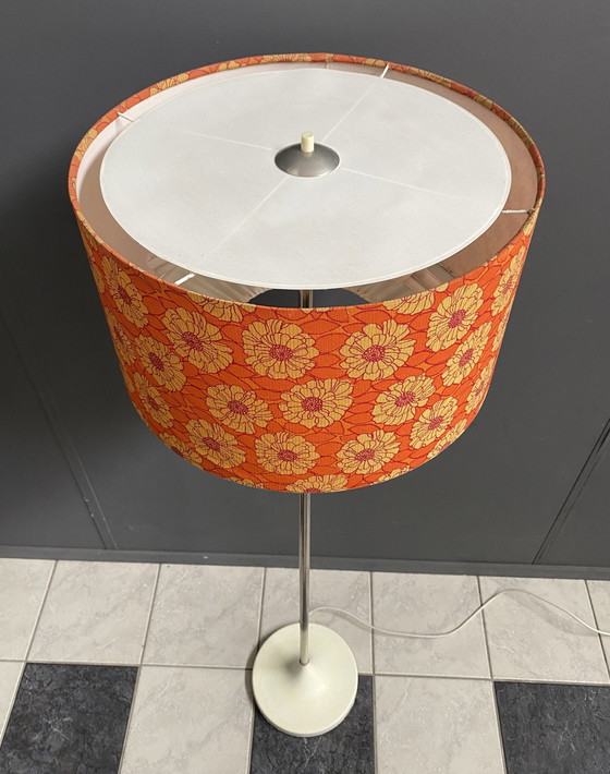 Image 1 of Orange Flowerprint Shade Floor Lamp 1960S