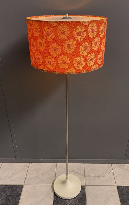 Orange Flowerprint Shade Floor Lamp 1960S