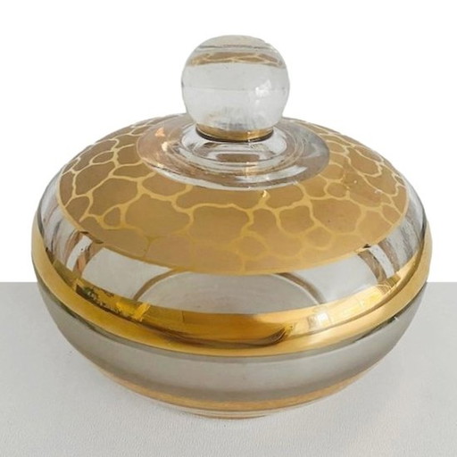 Art Deco style powder box gold glass 1950s