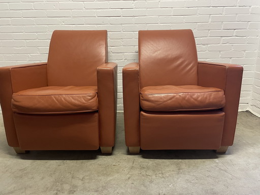 2 X Leather Armchairs By Matteo Grassi