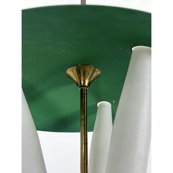 Image 1 of Vintage pendant lamp with 3 opaline glasses and metal, Italy 1950