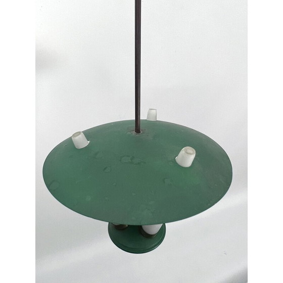 Image 1 of Vintage pendant lamp with 3 opaline glasses and metal, Italy 1950