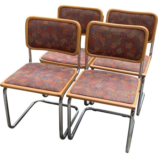 Set of 4 mid century upholstered Cesca chairs, Italy 1970s