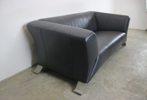 Rolf Benz 322 Club Sofa Three-Seater Designer Couch Leather Black