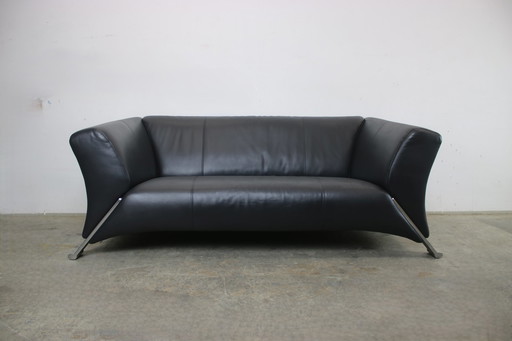 Rolf Benz 322 Club Sofa Three-Seater Designer Couch Leather Black