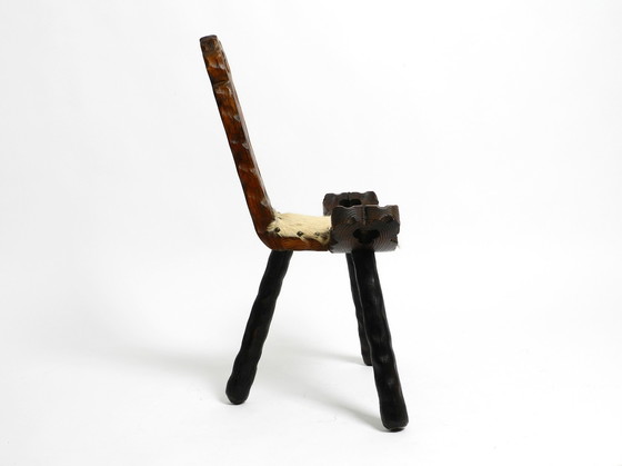 Image 1 of Mid Century three-legged stool cowhide