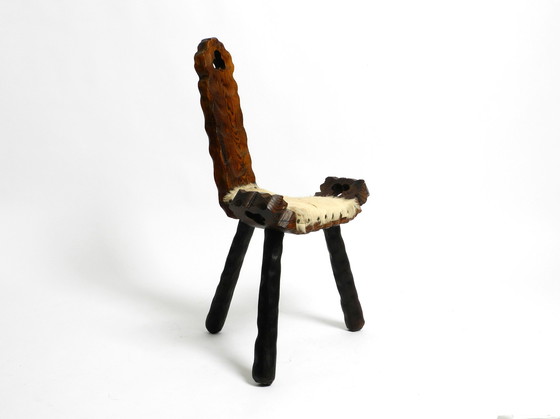 Image 1 of Mid Century three-legged stool cowhide