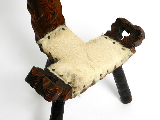 Image 1 of Mid Century three-legged stool cowhide