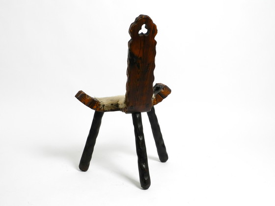 Image 1 of Mid Century three-legged stool cowhide