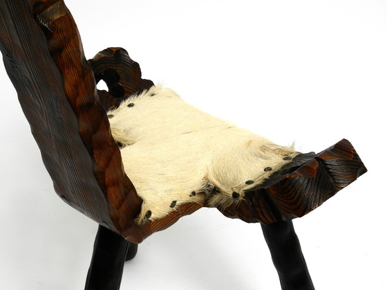 Image 1 of Mid Century three-legged stool cowhide