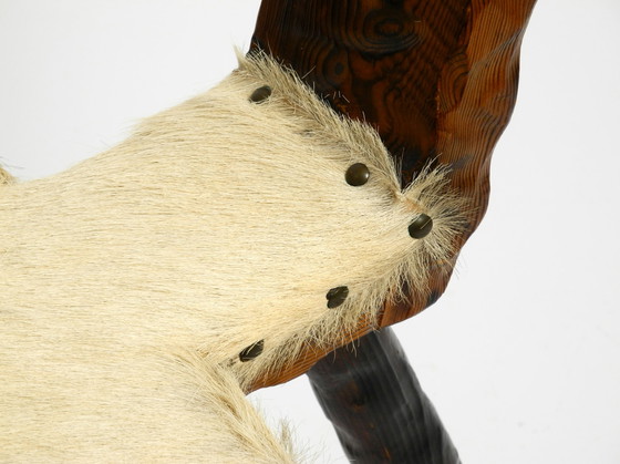 Image 1 of Mid Century three-legged stool cowhide