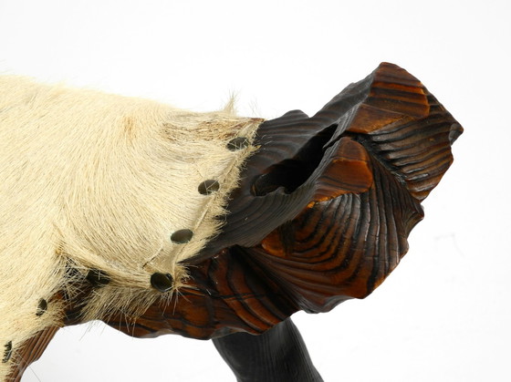 Image 1 of Mid Century three-legged stool cowhide